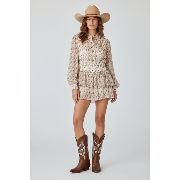 Karlie Women's Shear Floral Cream Short Dress - Picture 1 of 8